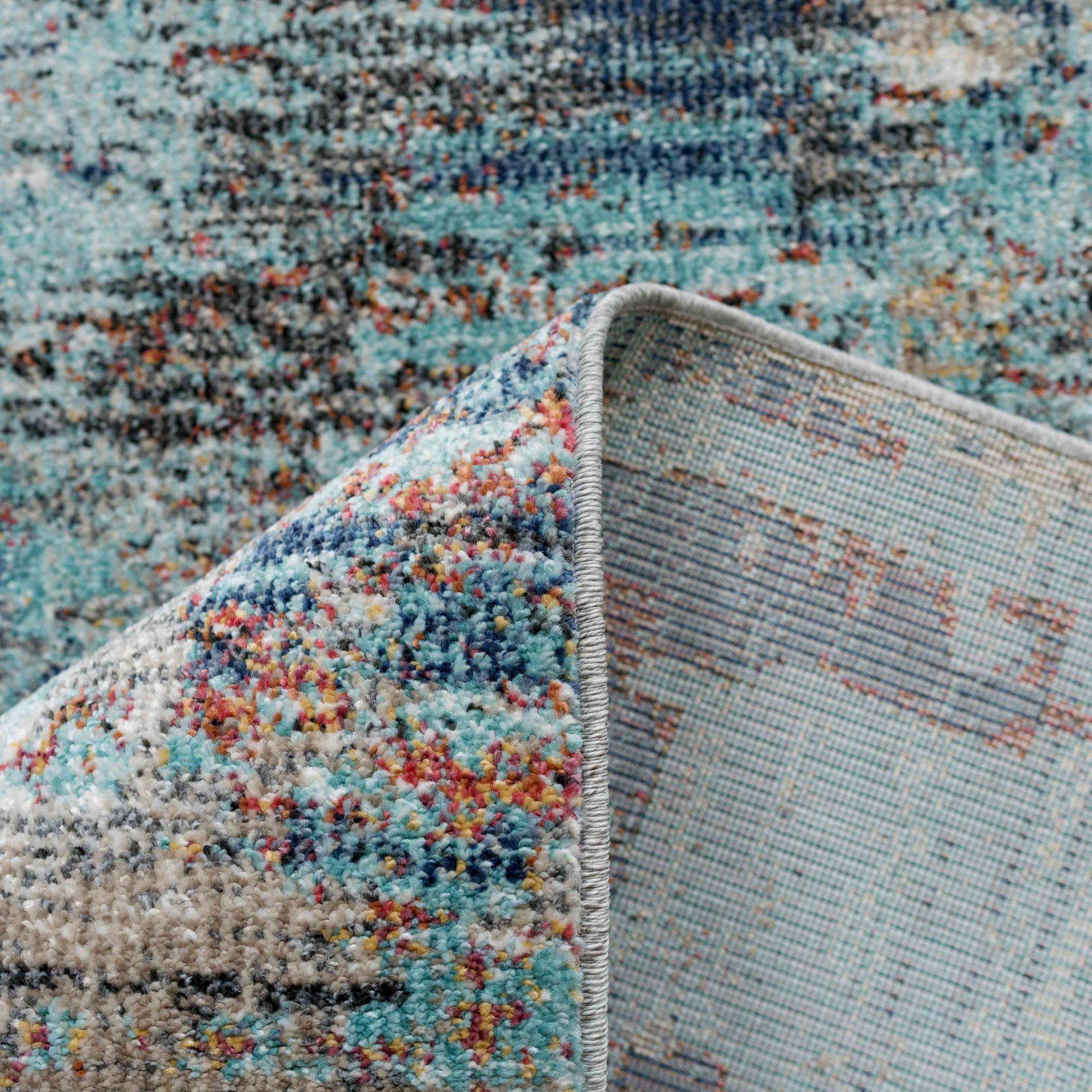 Soft Abstract Distressed Blue Living Room Rug