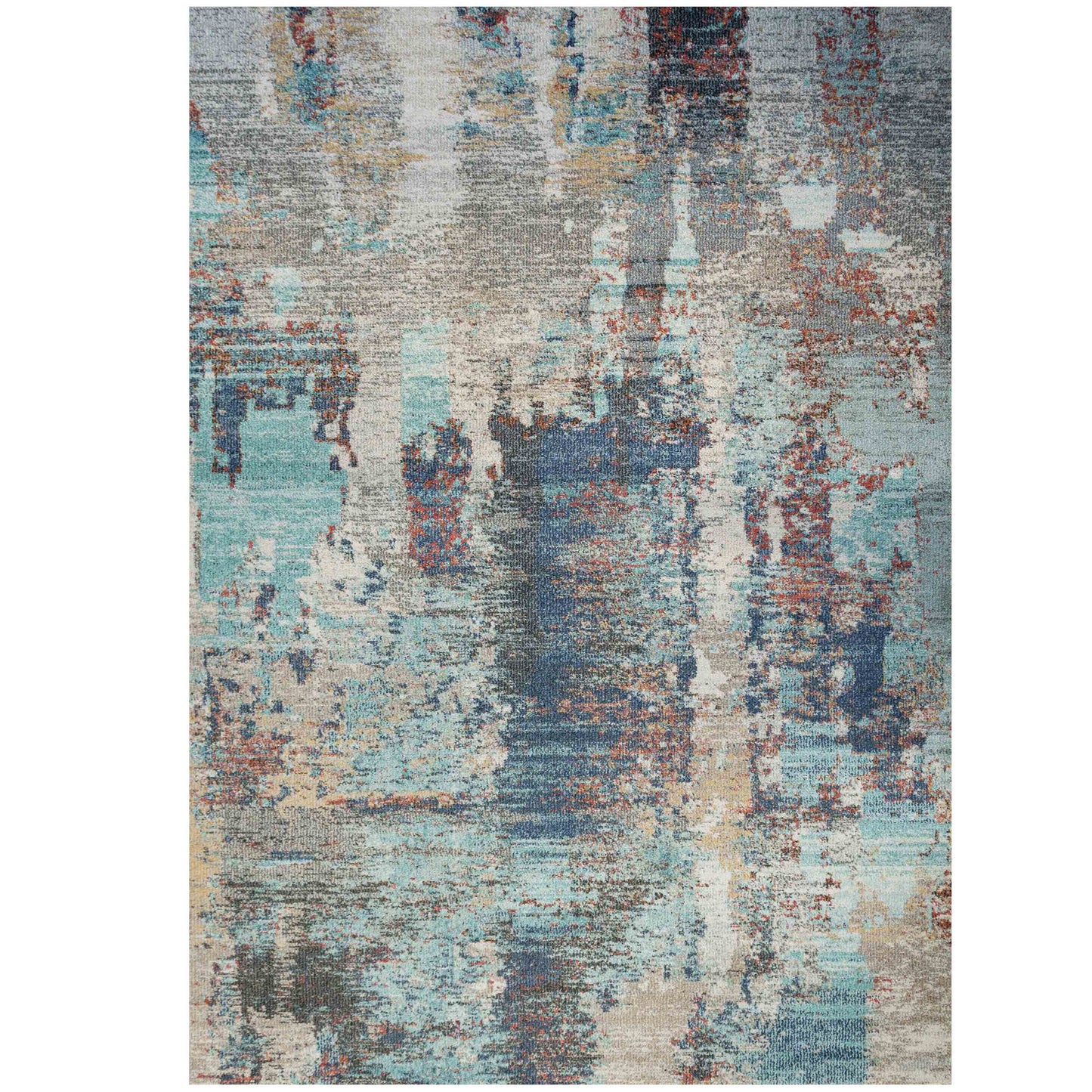 Soft Abstract Distressed Blue Living Room Rug