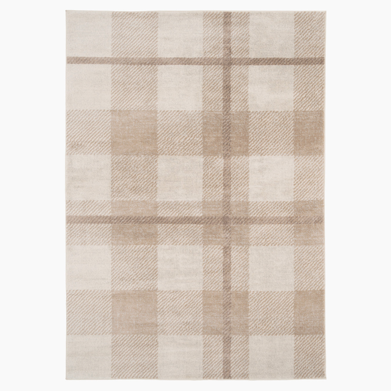 Neutral Cream Beige Tartan Rug - Angus