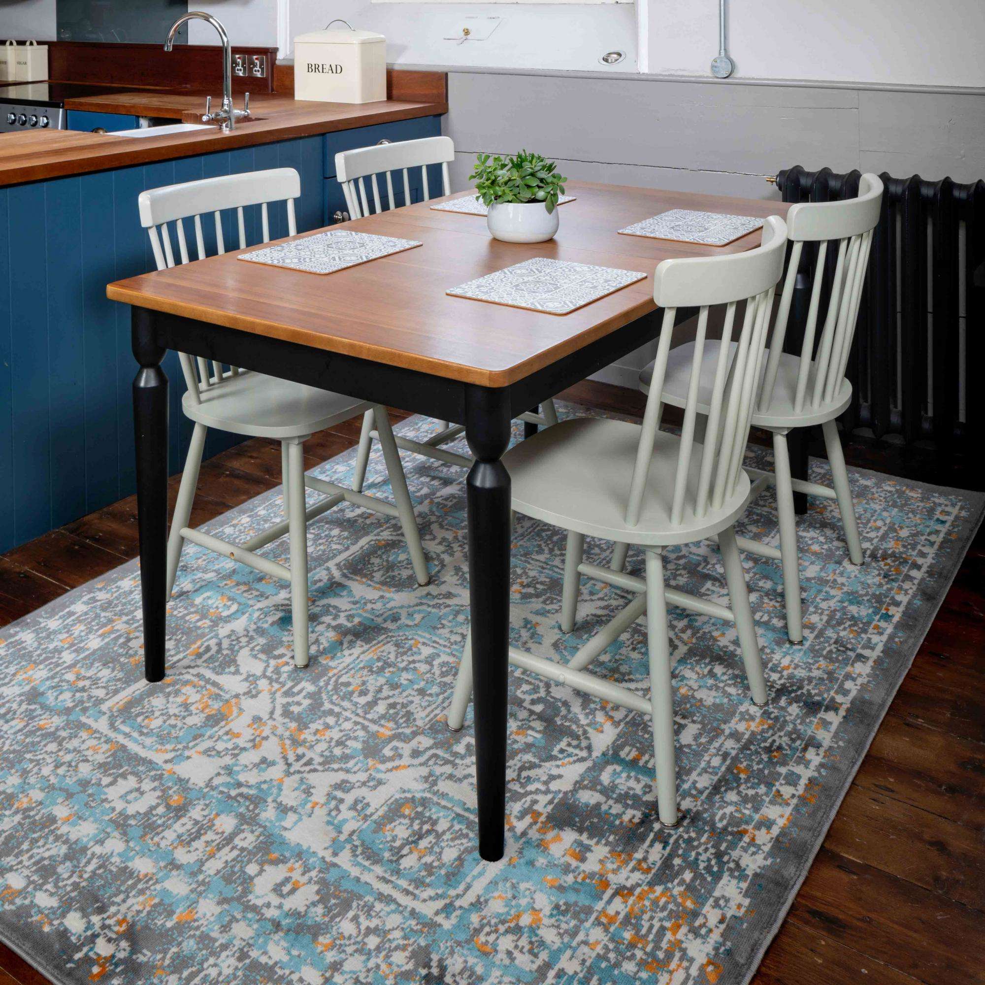 Faded Distressed Light Blue Grey Oriental Pattern Rug