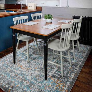 Faded Distressed Light Blue Grey Oriental Pattern Rug