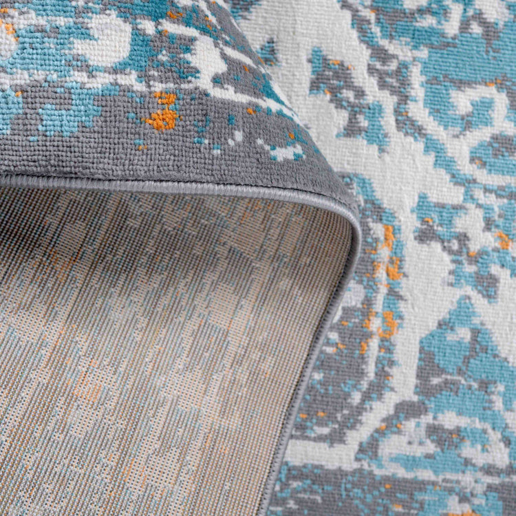 Faded Distressed Light Blue Grey Oriental Pattern Rug