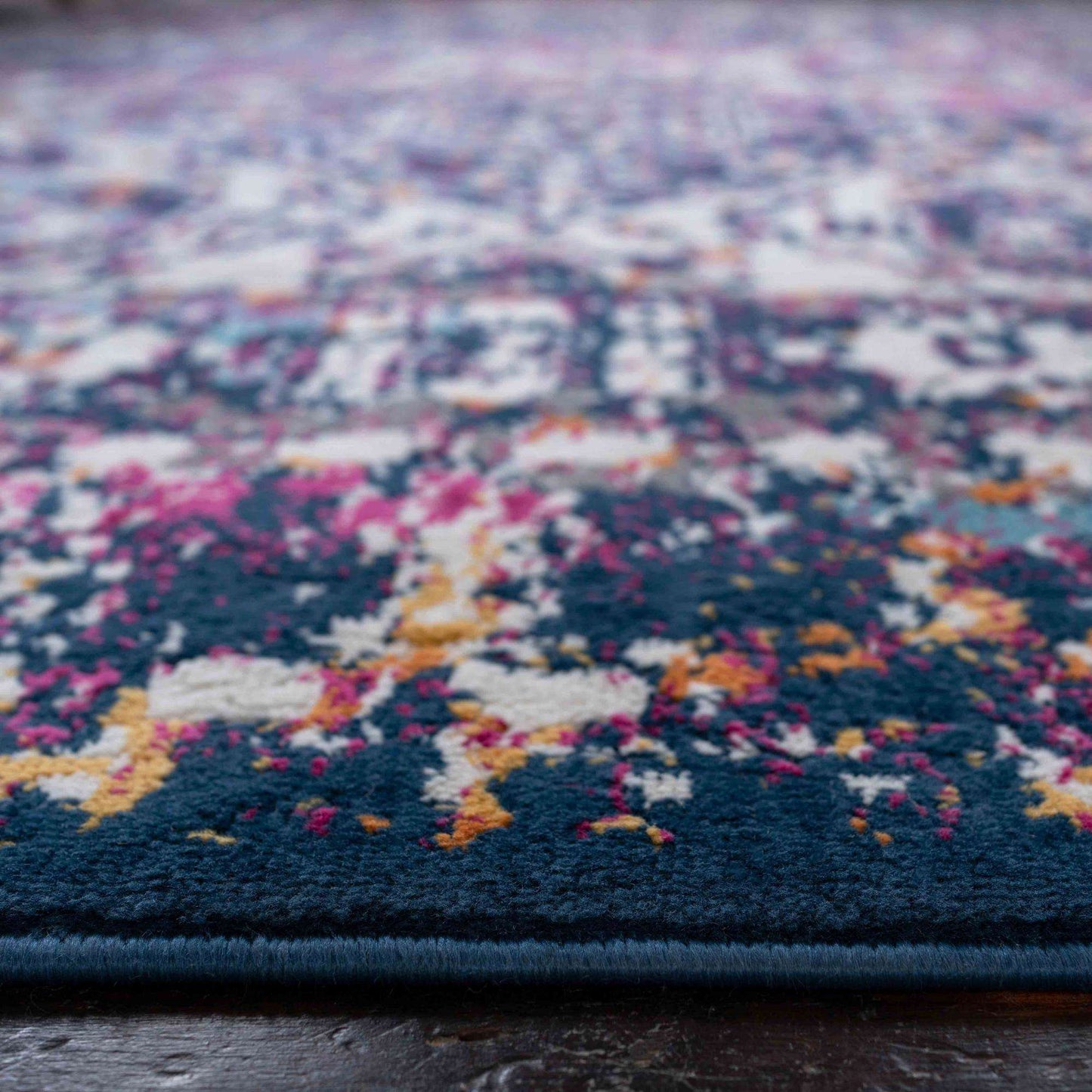 Faded Distressed Navy Pink Oriental Pattern Rug