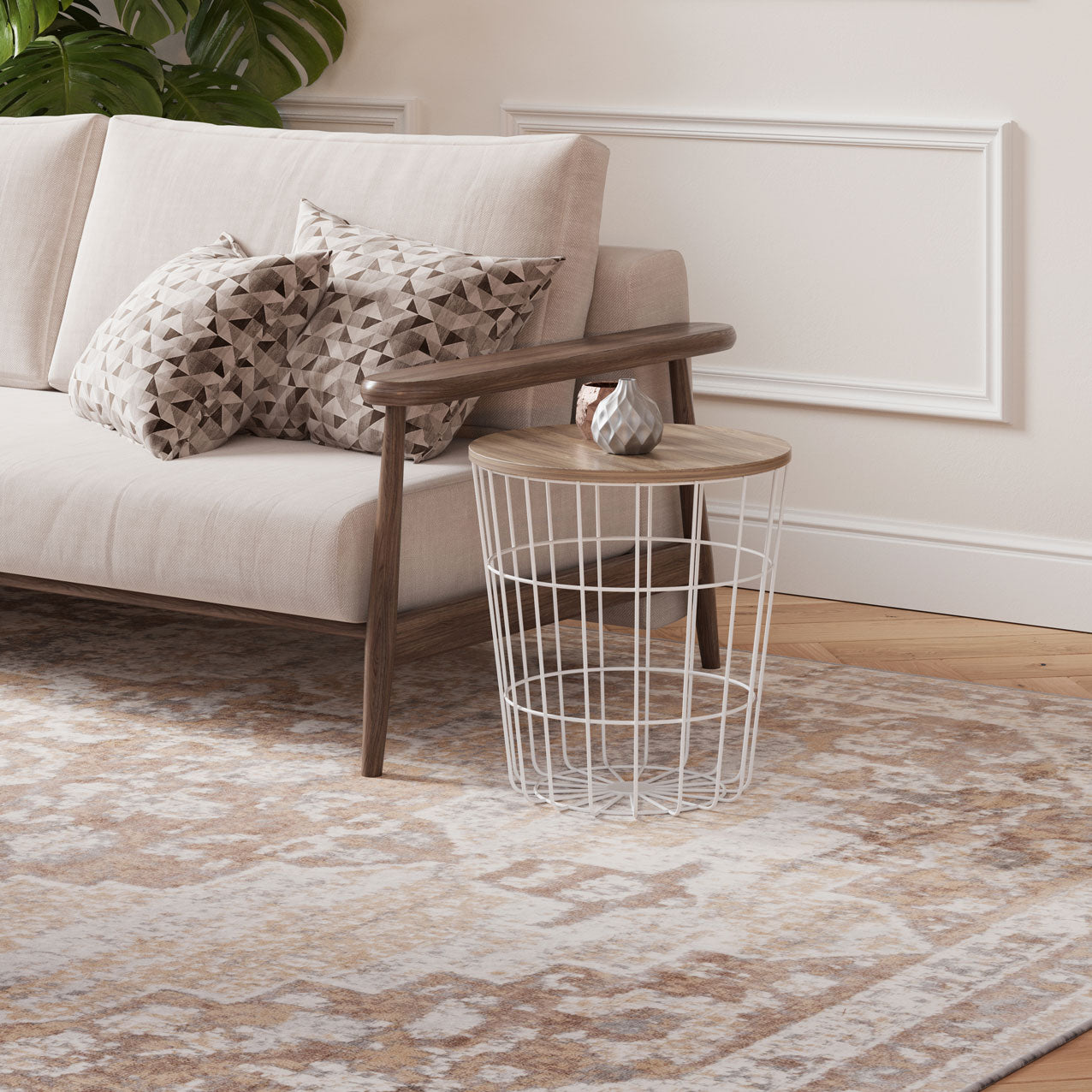 Traditional Distressed Chic Beige Area Rug