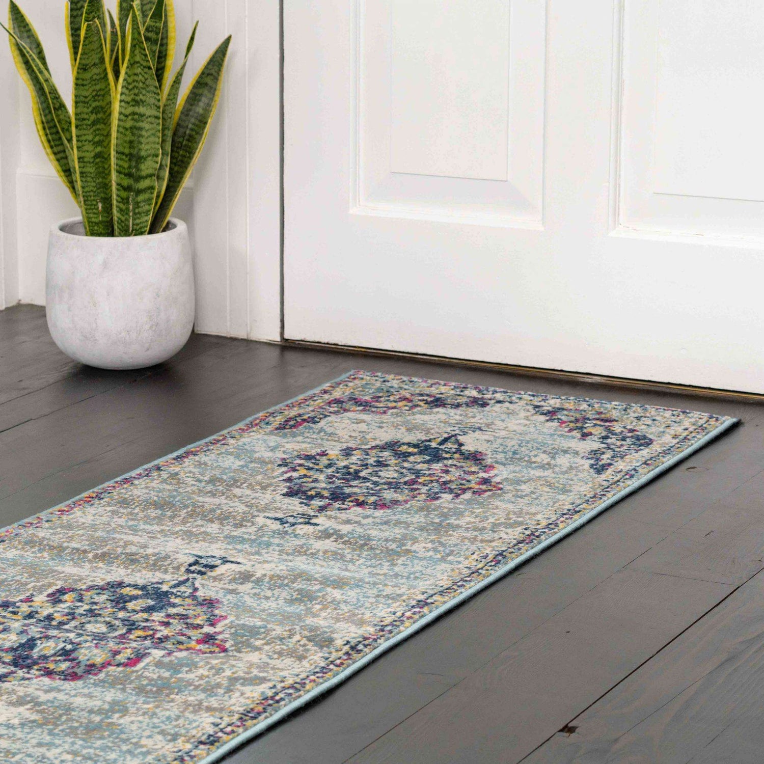 Faded Distressed Colourful Oriental Pattern Runner  Rug