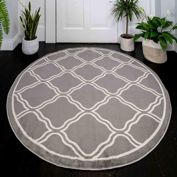 Circle Round Dark Grey Trellis Living Room Rug