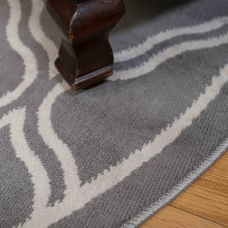 Circle Round Dark Grey Trellis Living Room Rug
