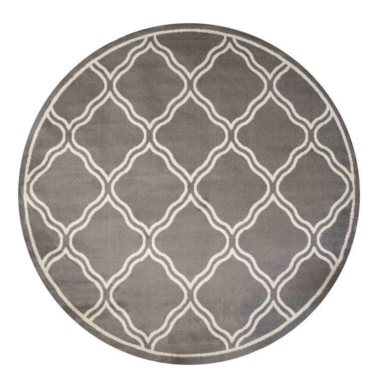 Circle Round Dark Grey Trellis Living Room Rug