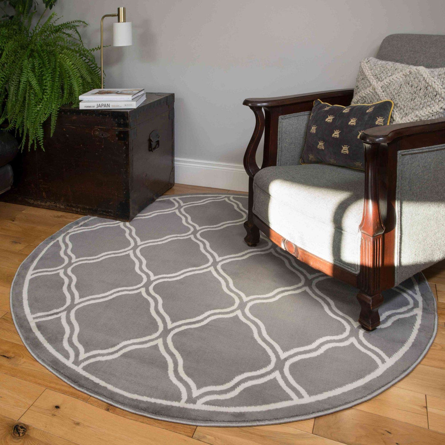 Dark Grey Trellis Living Room Rug