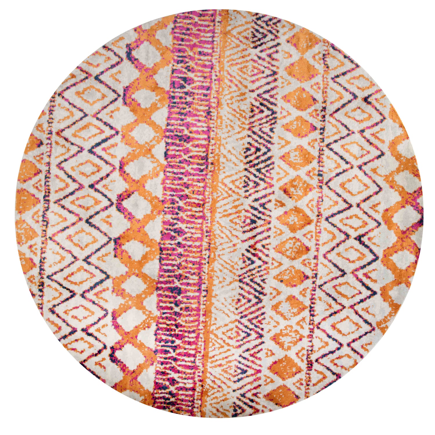 Round Circle Faded Distressed Colourful Aztec Pattern Rug
