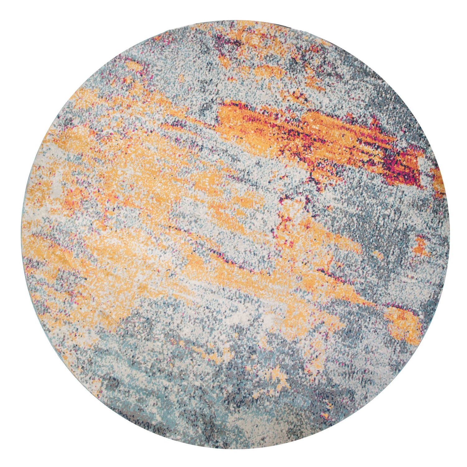 Round Circle Gold Blue Distressed Living Room Rug