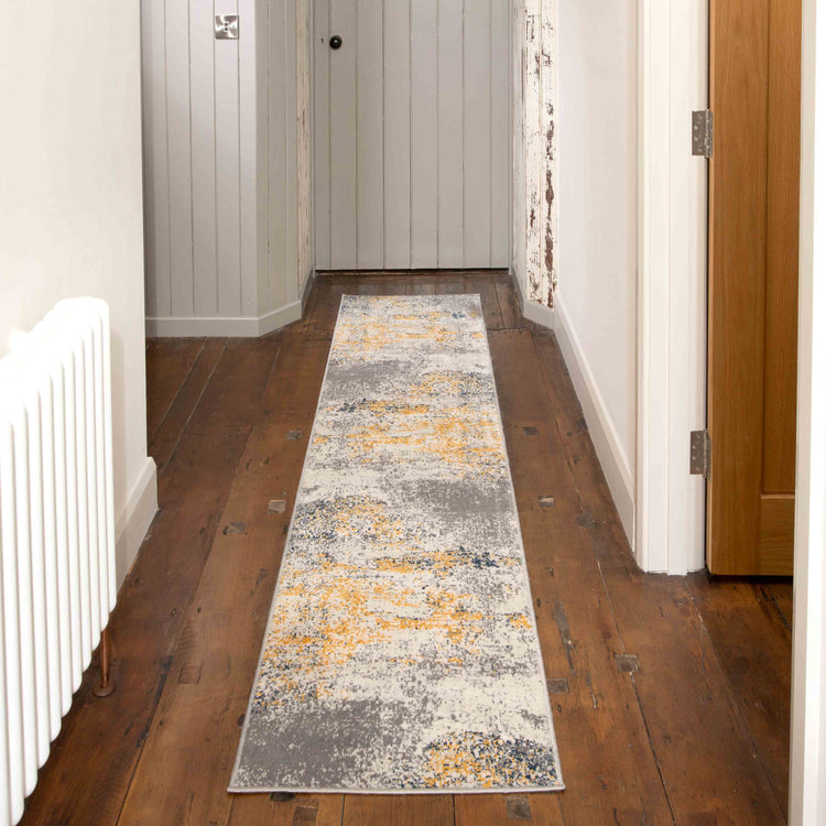 Distressed Ochre Yellow Pastel Soft Hall Runner Rug