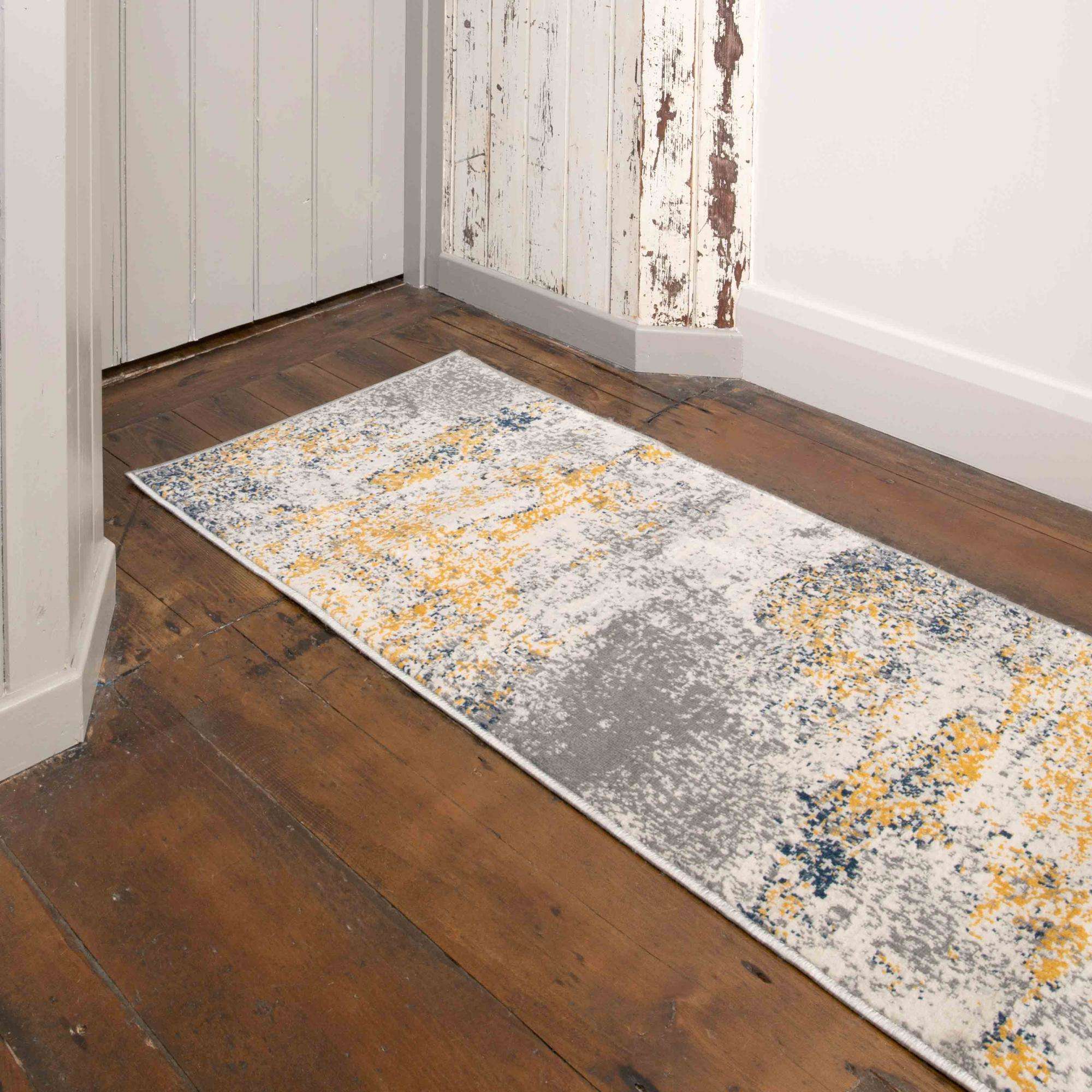 Distressed Ochre Yellow Pastel Soft Hall Runner Rug