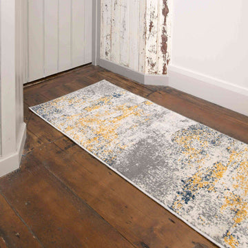 Distressed Ochre Yellow Pastel Soft Hall Runner Rug