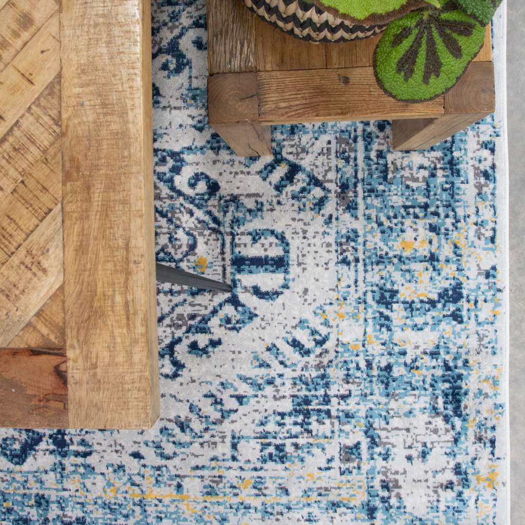 Distressed Rug Blue Round Circle Blue Oriental Distressed Vintage Rug | Living Room Rugs ...