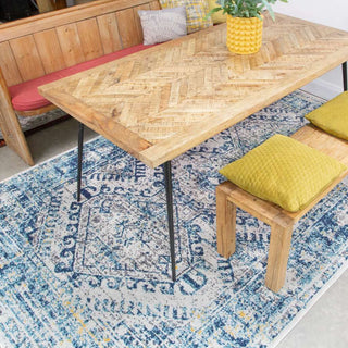 Round Circle Blue Oriental Distressed Vintage Rug