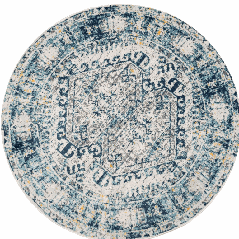 Round Rug Inky Blue Round Circle Blue Oriental Distressed Vintage Rug | Living Room Rugs ...