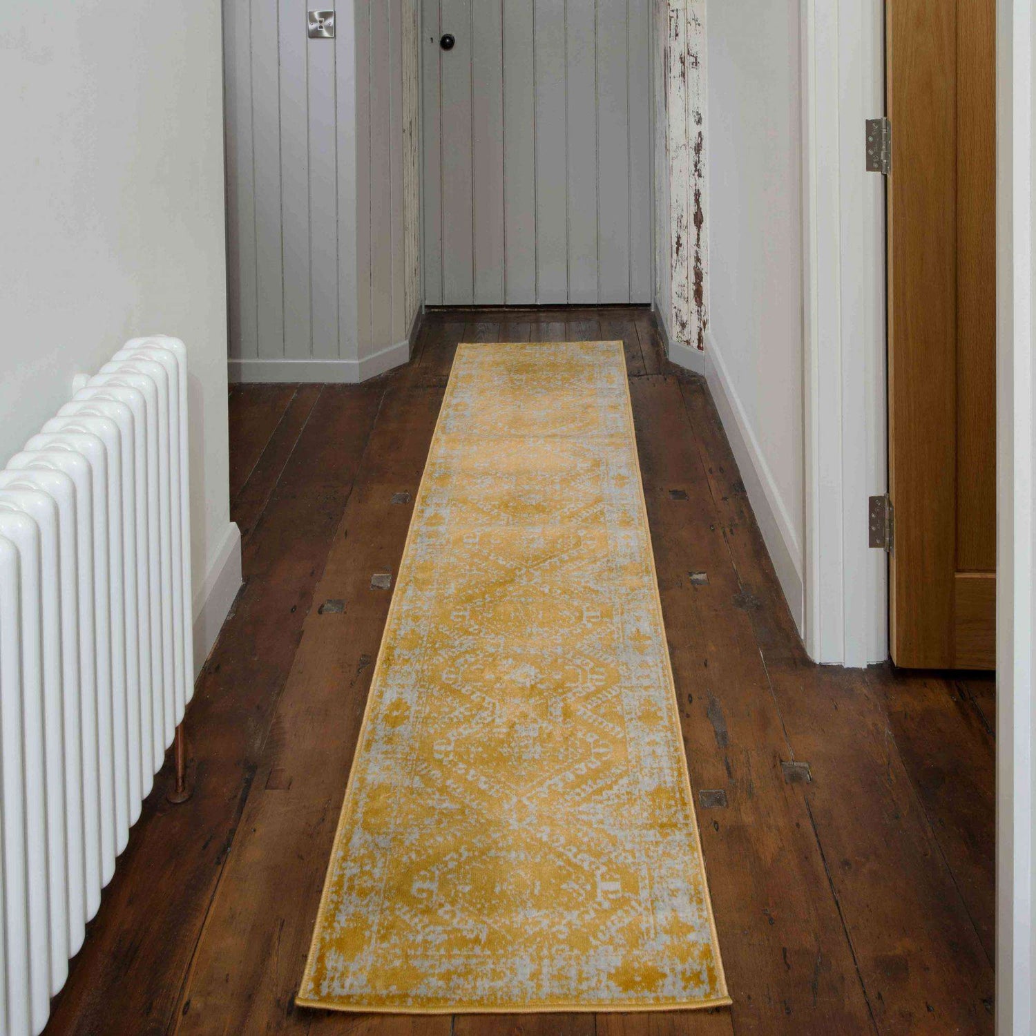 Faded Distressed Yellow Traditional Pattern Rug