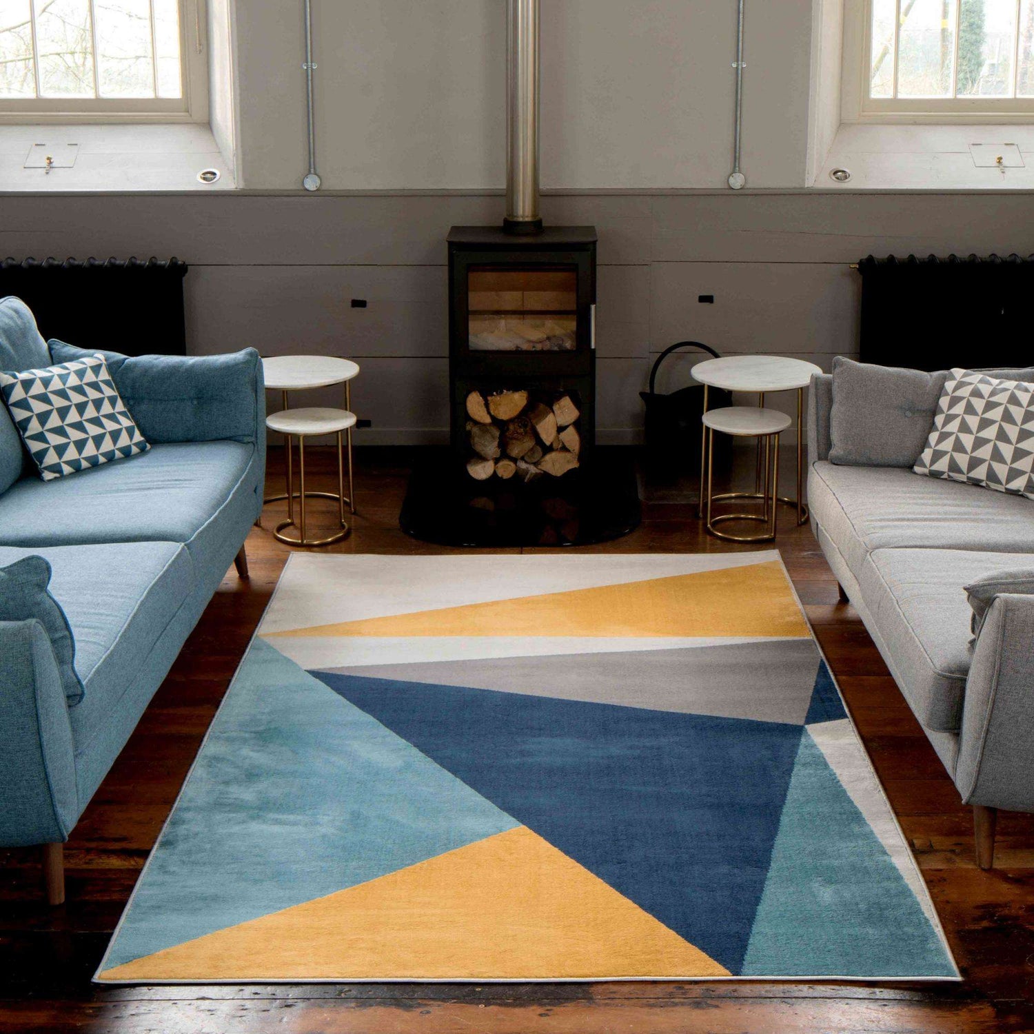 Blue Yellow Pastel Abstract Large Living Room Rugs