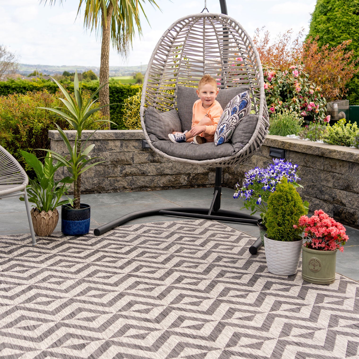 Charcoal Geometric Indoor Outdoor Rug - Rapture