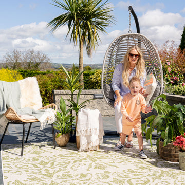 Green Floral Motif Outdoor Rug - Lanark