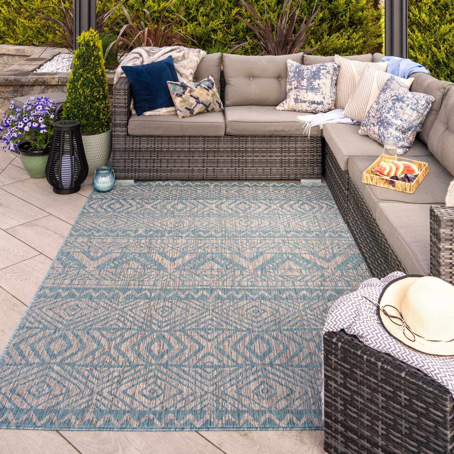 Light Blue Flatweave Indoor Outdoor Rug - Ruskin