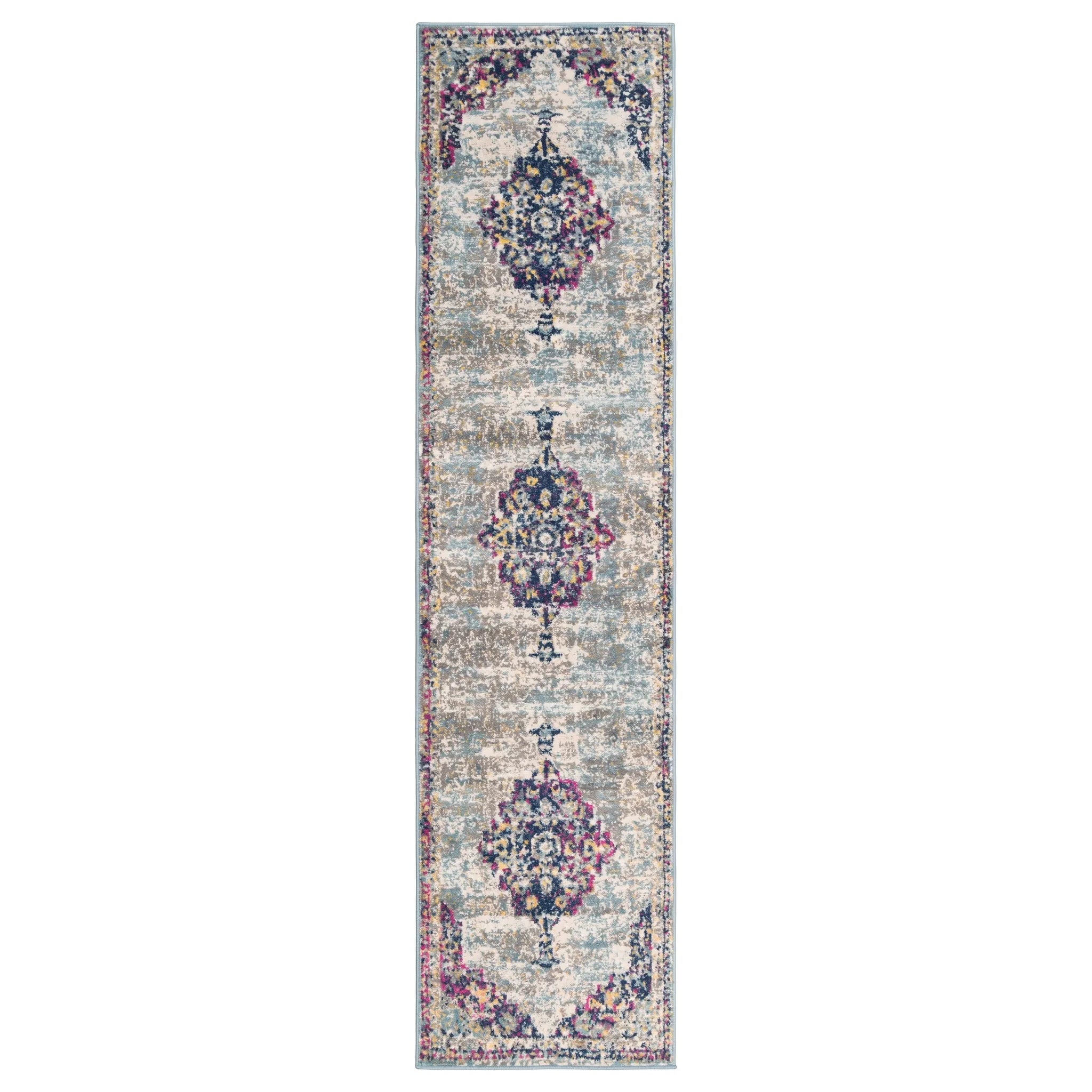 Faded Distressed Colourful Oriental Pattern Runner Rug - Demelza ...