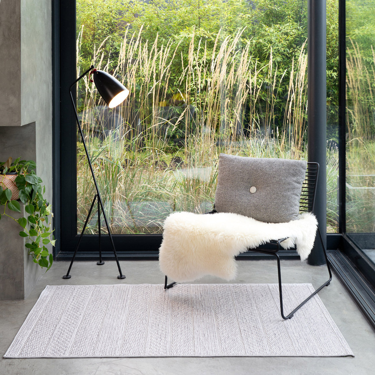 Washable Grey Bobbled Scandi Rug - Evie