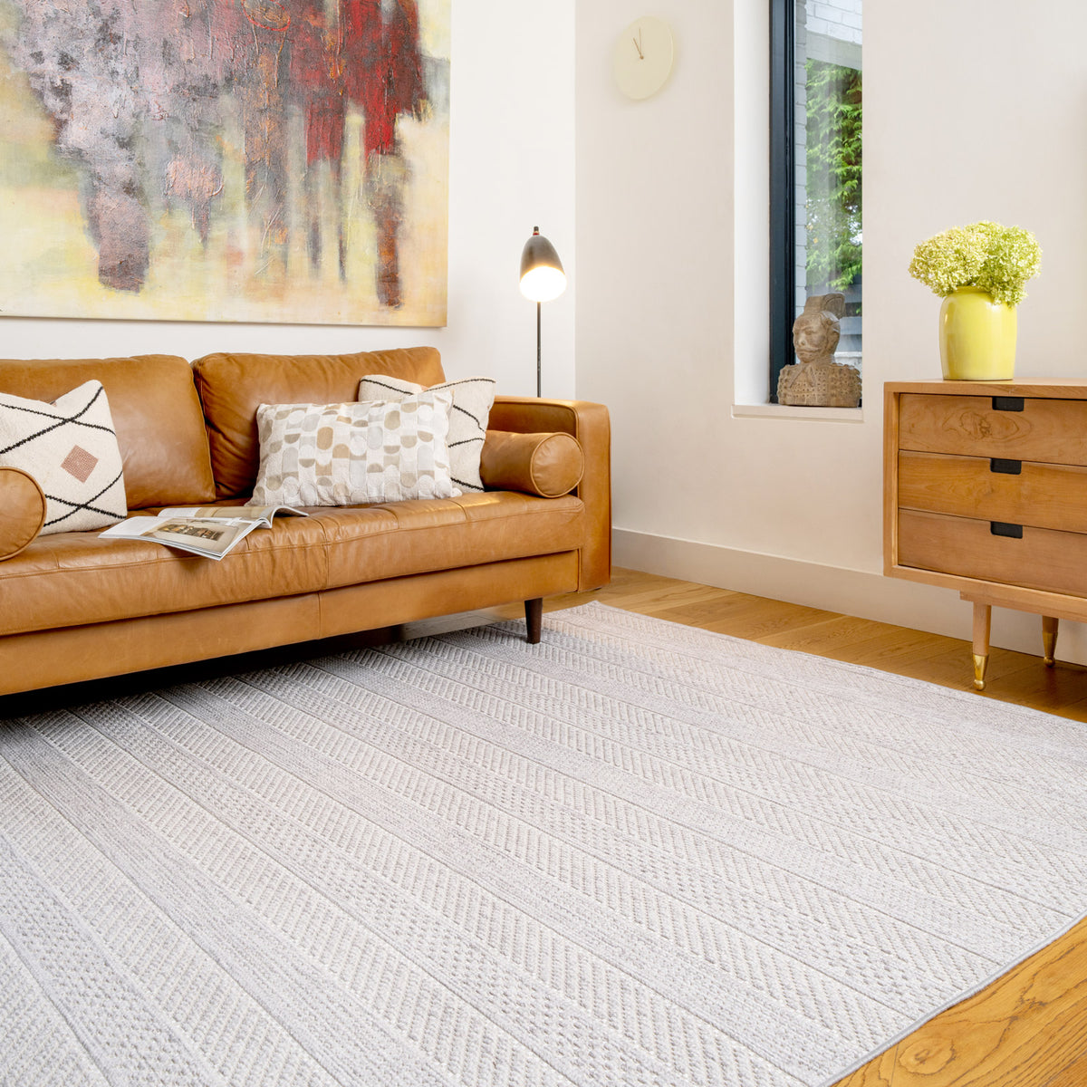 Washable Grey Bobbled Scandi Rug - Evie