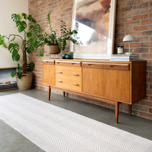 Washable Bobbled Beige Chevron Runner - Kate