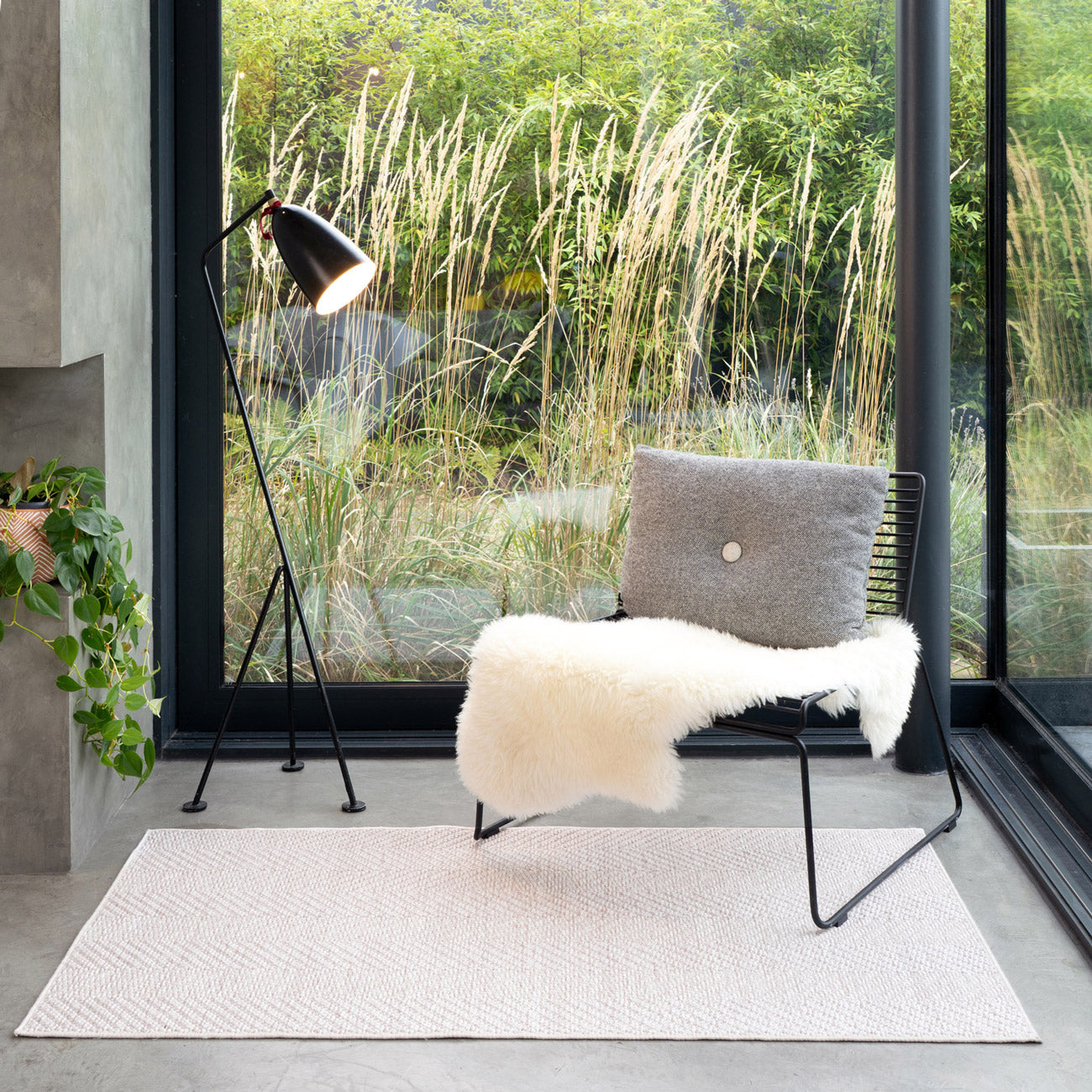 Washable Bobbled Beige Chevron Rug - Kate