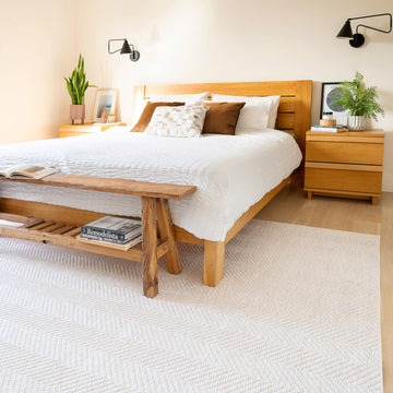 Washable Bobbled Beige Chevron Rug - Kate