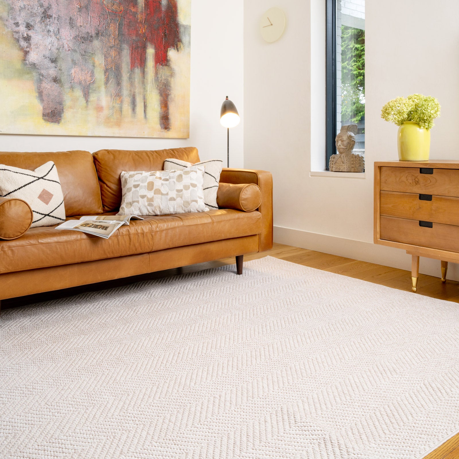 Washable Bobbled Beige Chevron Rug - Kate