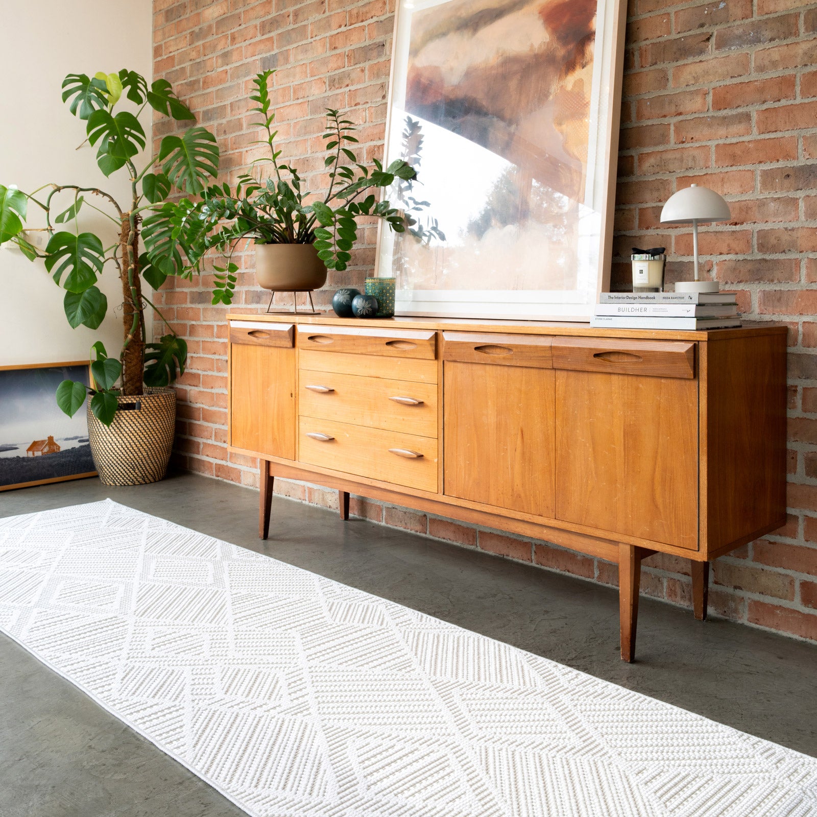 Washable Bobbled Cream Diamond Rug - Leah