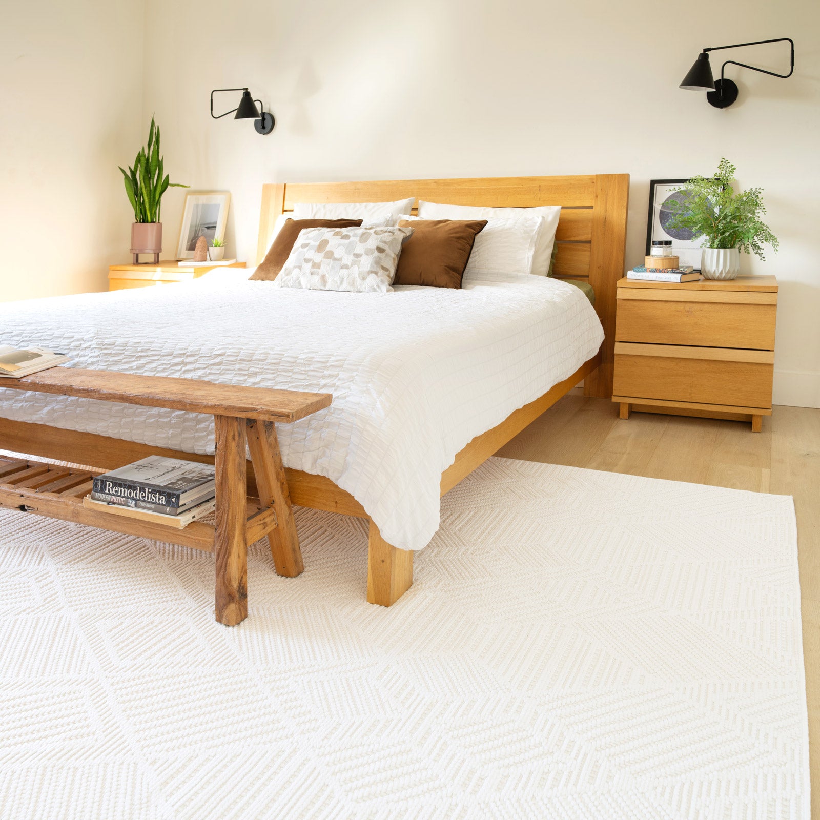 Washable Bobbled Cream Diamond Rug - Leah