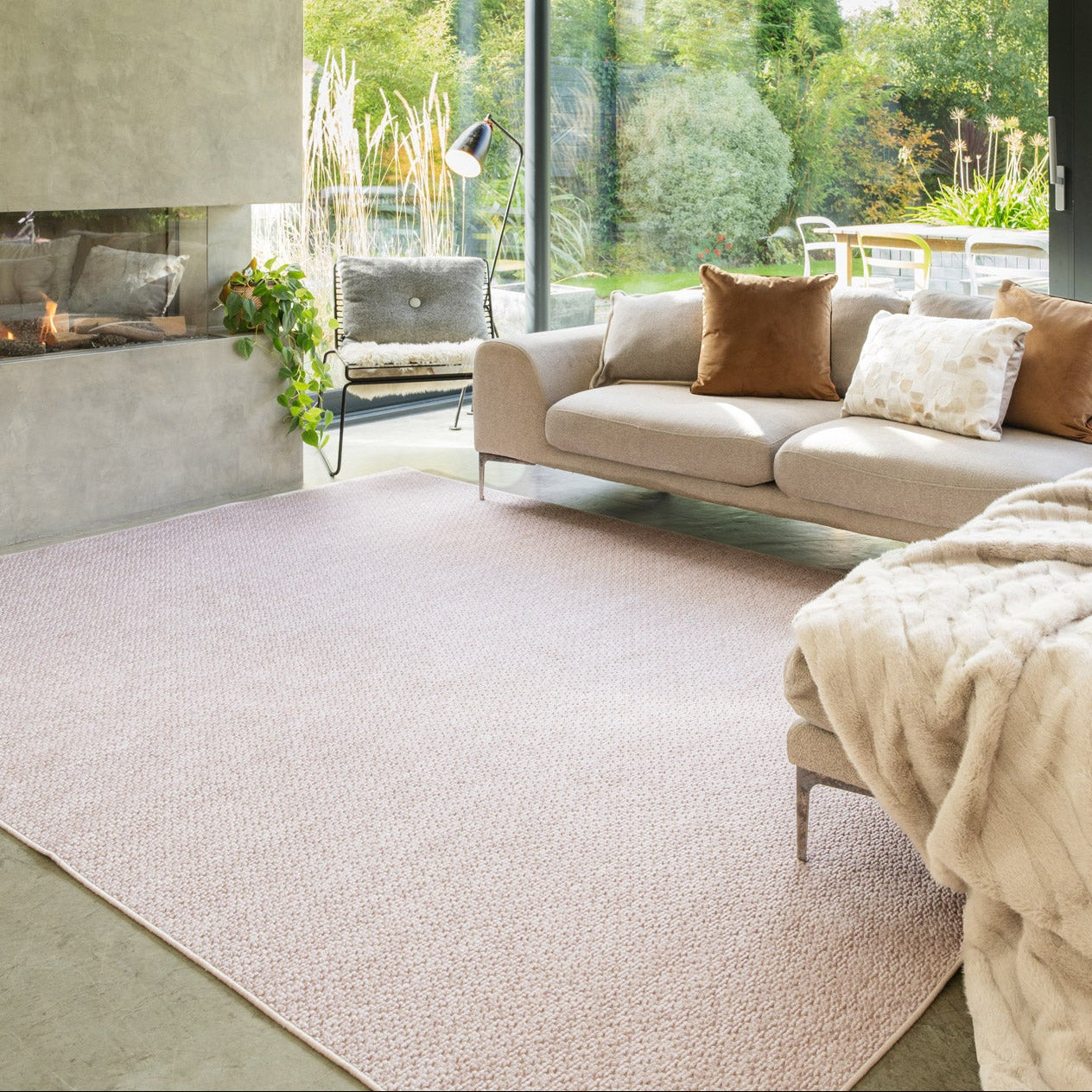 Washable Bobbled Beige Chic Rug - Lucy