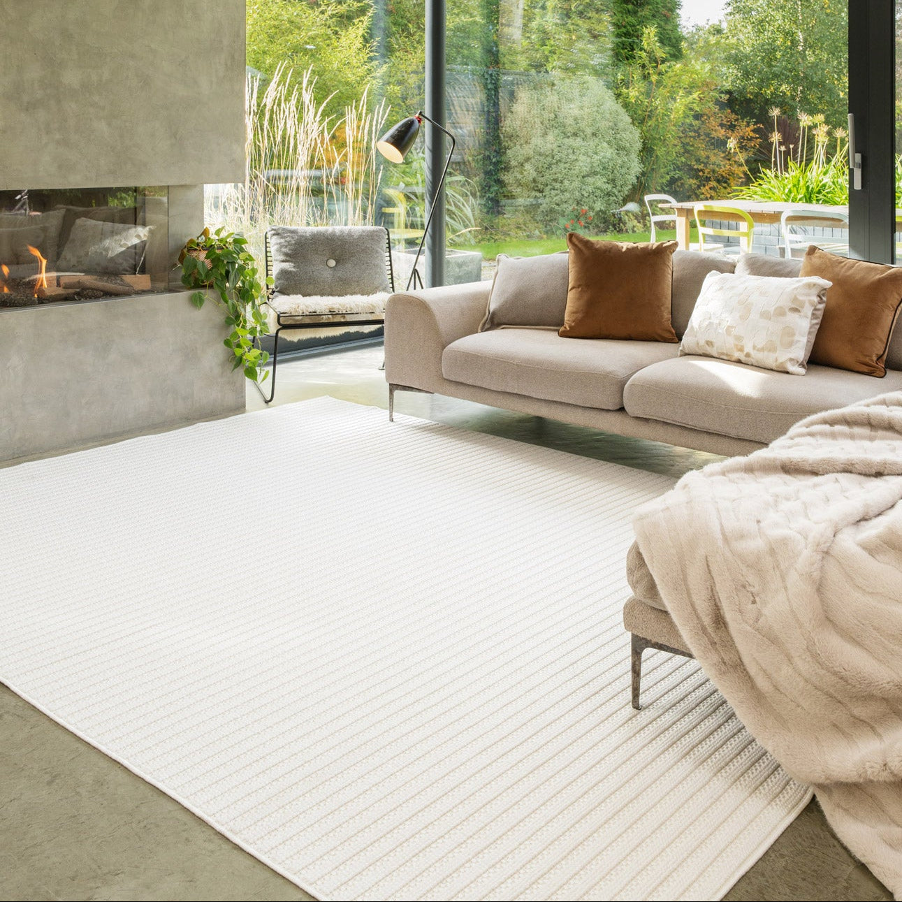 Washable Bobbled Cream Scandi Rug - Olivia