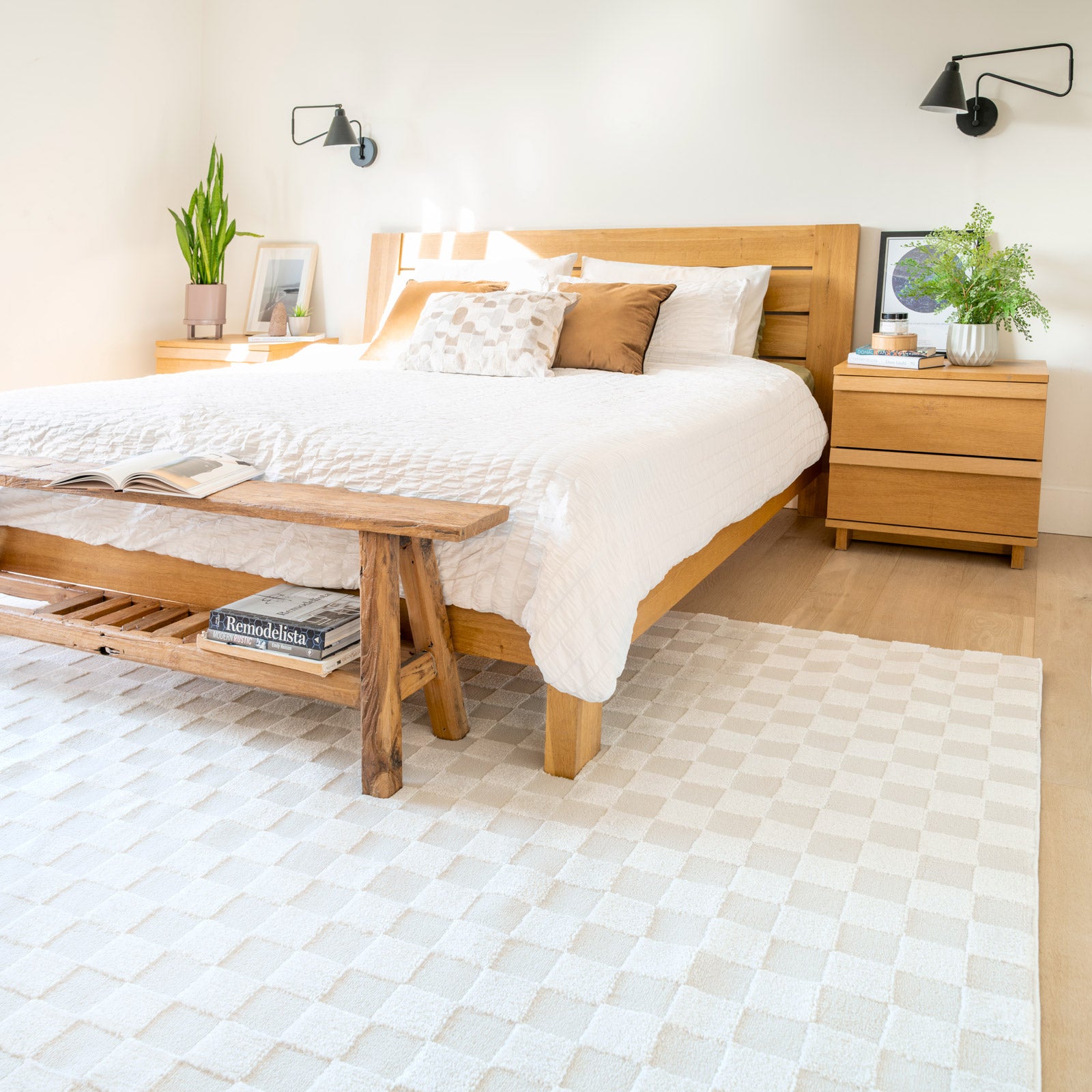 Soft Natural Cream Retro Checkerboard Rug - Liv