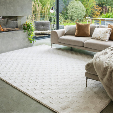 Soft Natural Cream Retro Checkerboard Rug - Liv