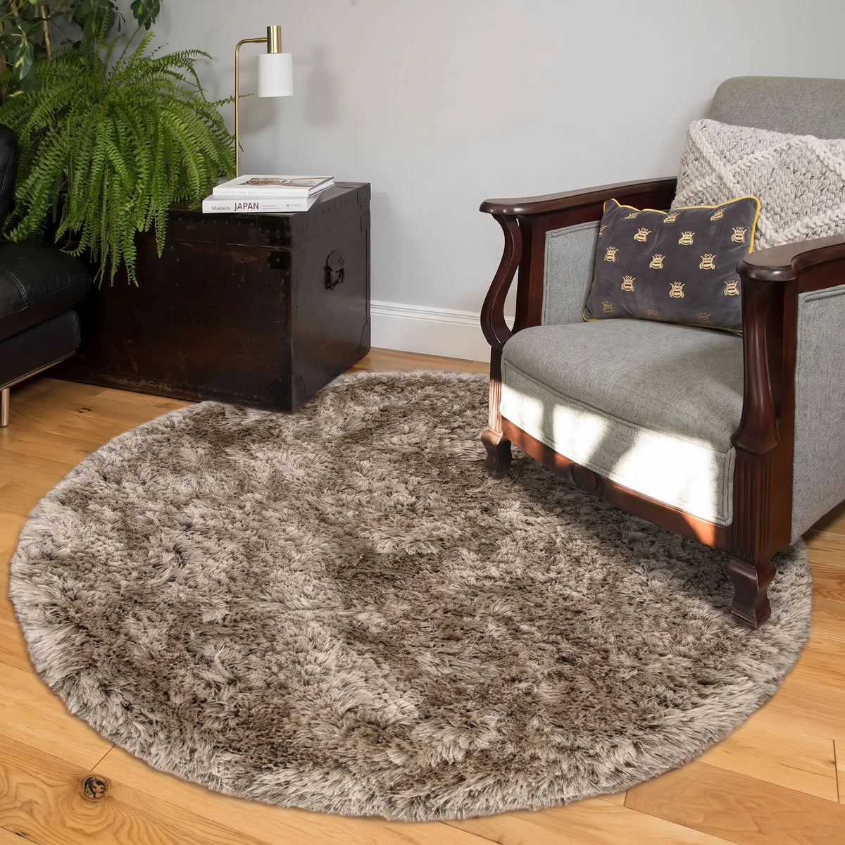 Plush Silver Grey Shaggy Circle Rug