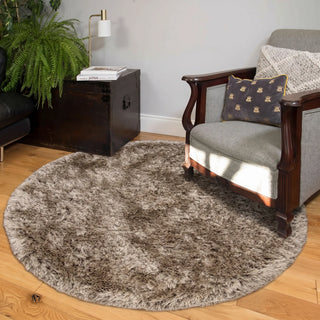 Plush Silver Grey Shaggy Circle Rug