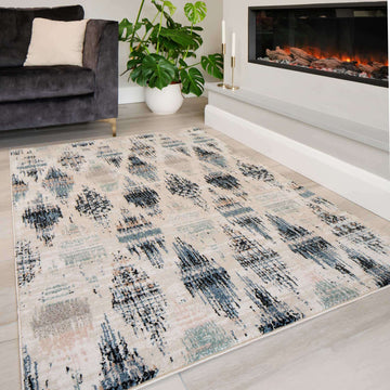 Blue Mottled Trellis Living Room Rug