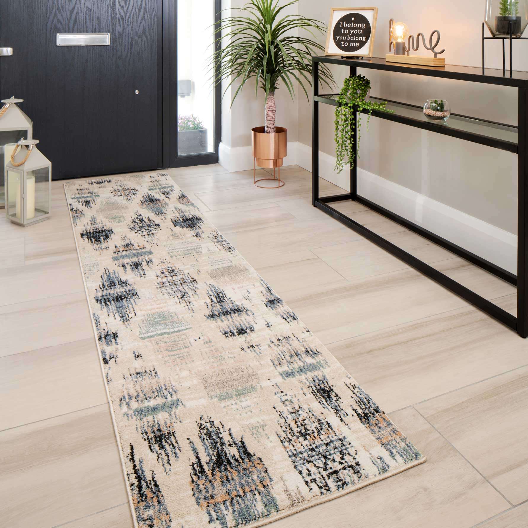 Blue Mottled Trellis Living Room Rug