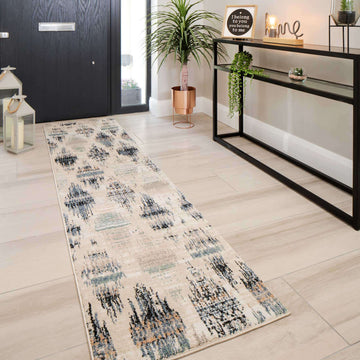 Blue Mottled Trellis Living Room Rug