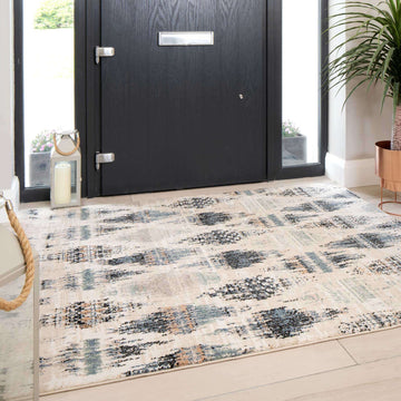 Blue Mottled Trellis Living Room Rug