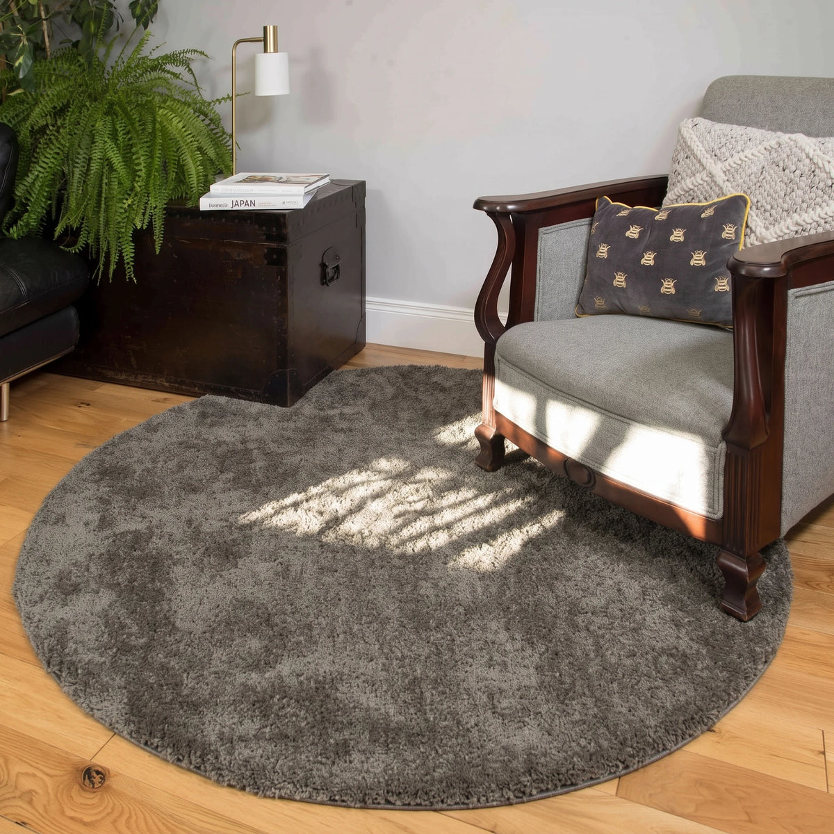 Premium Grey Shaggy Circle Rug - Dove