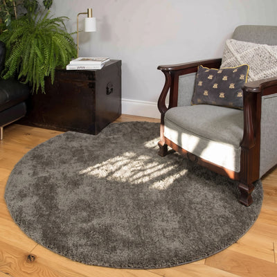 Premium Grey Shaggy Circle Rug - Dove