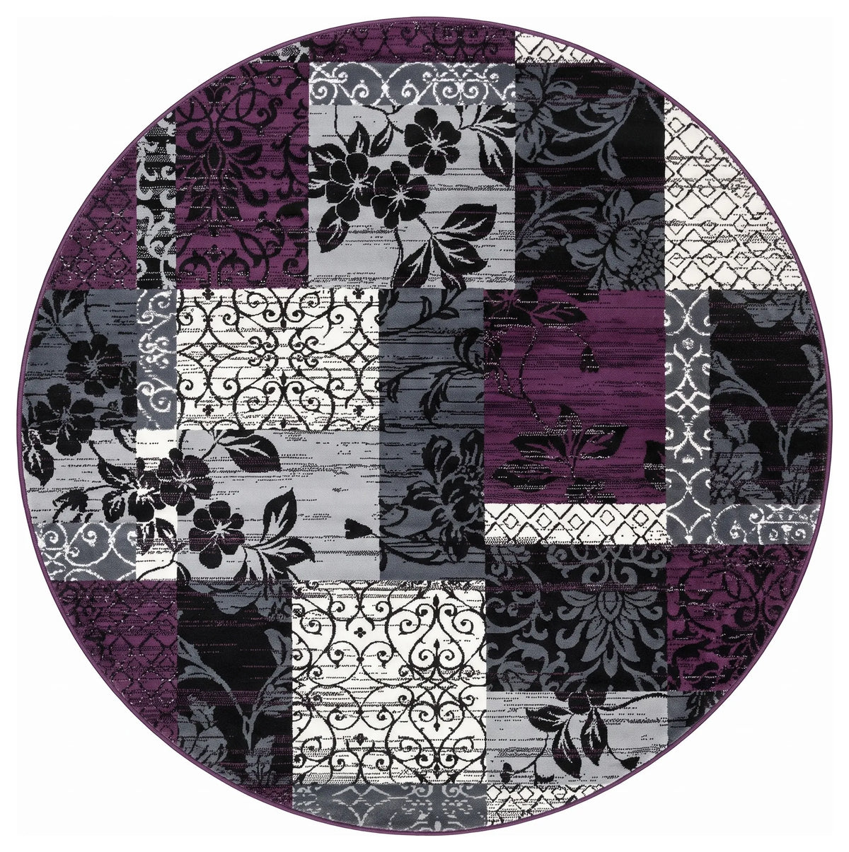 Purple Grey Modern Patchwork Bedroom Rugs
