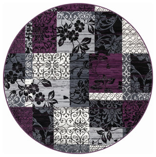 Purple Grey Modern Patchwork Bedroom Rugs