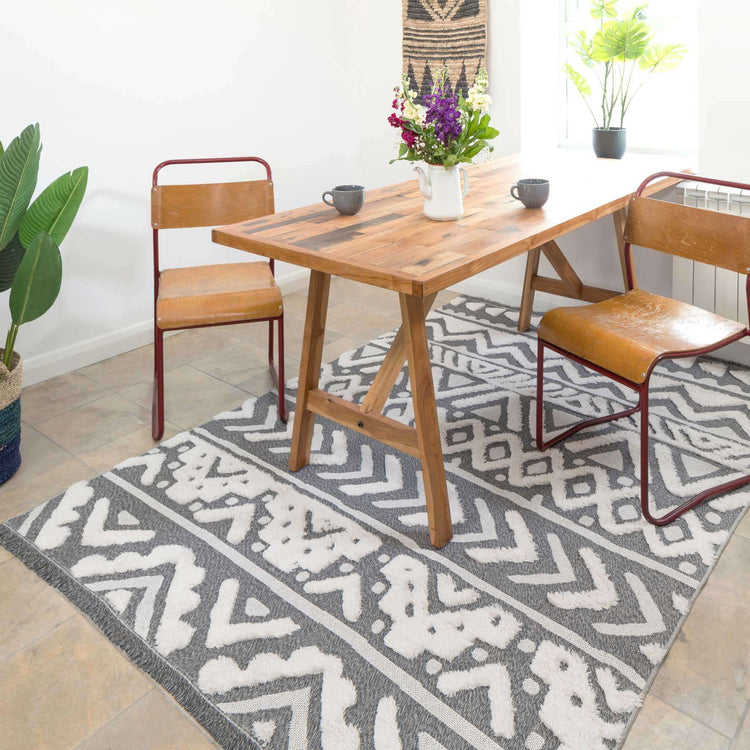 Grey Tribal Soft Tufted Sustainable Rug